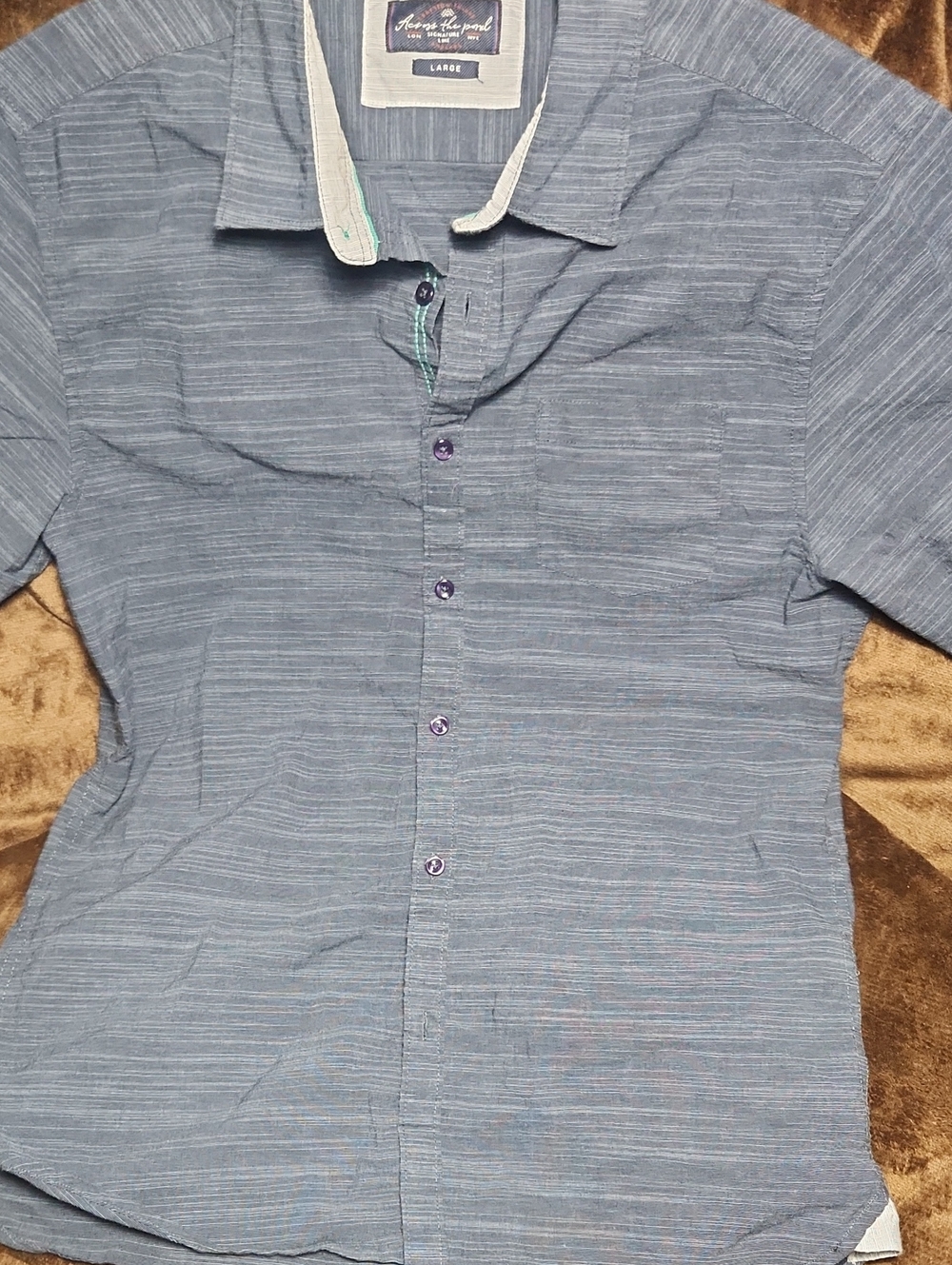 Signature Light Blue Short-Sleeve Button-Down Shirt Across The Pond Large